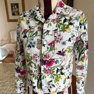 L'AGENCE Janice Cropped Floral Denim Jacket Raw Hem Size XS Preppy Cottagecore